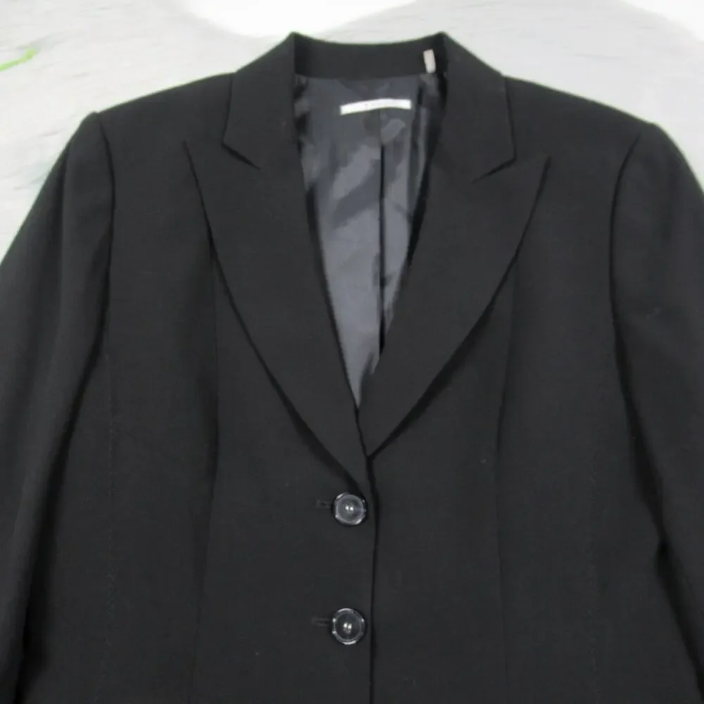 TAHARI Black Three-Button Zigzag Stitch Notch Collar Suit Jacket Blazer Size 14